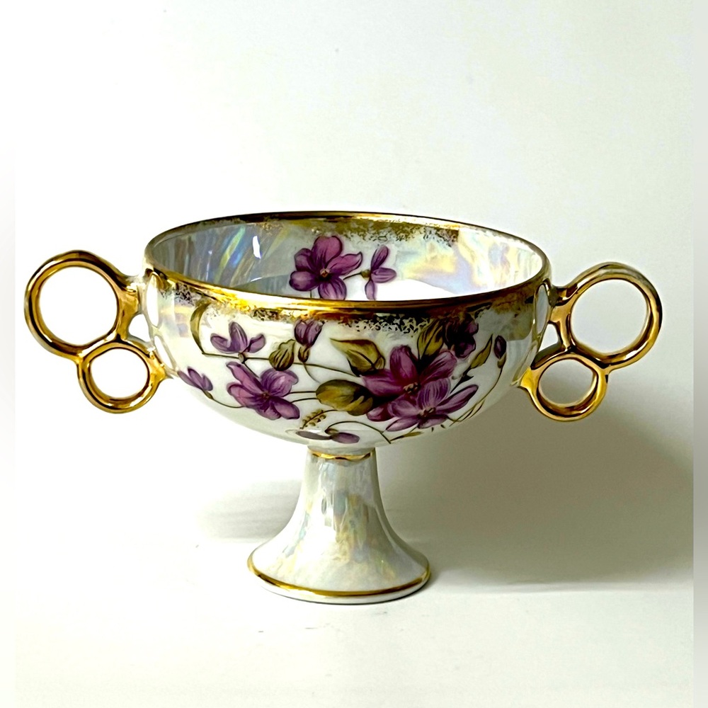 VTG Royal Sealy Japan Lusterware Pedestal Compote Bowl Double Handled Cup Floral